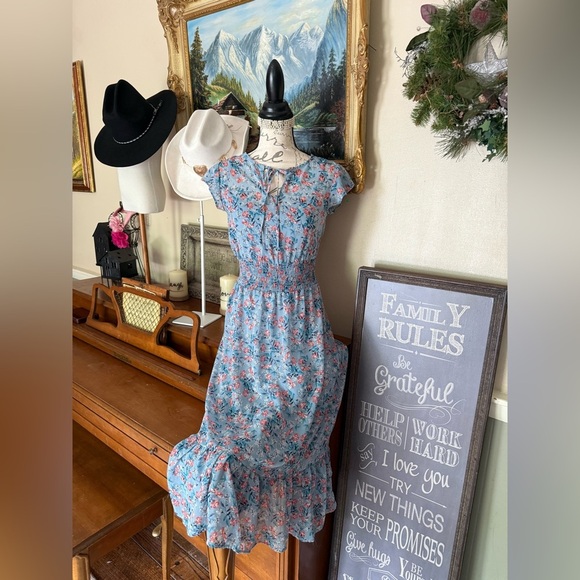 Gypsies & Moondust Blue Ruffled Smocked Sundress - Picture 1 of 9